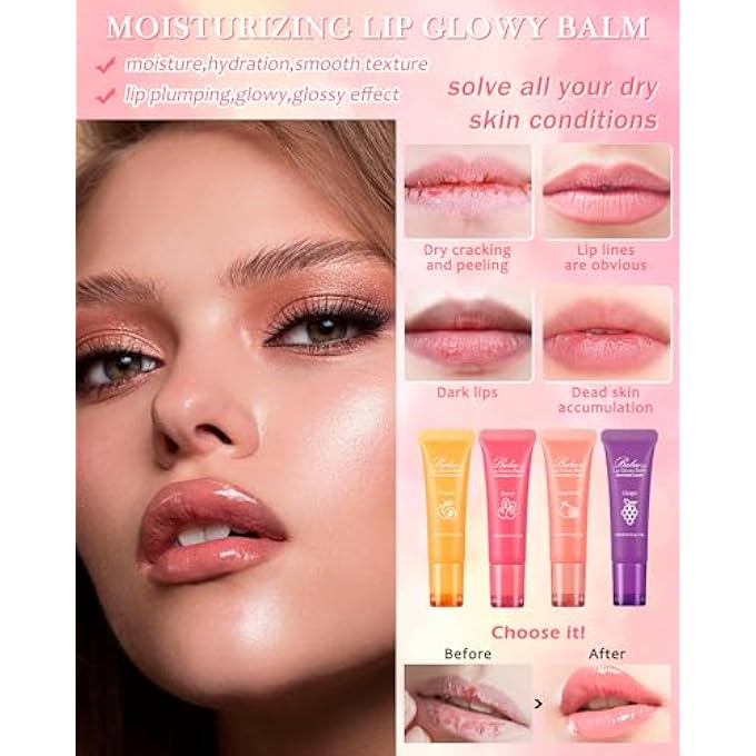 Balm MOISTURIZER LIP GLOWY BALM, HYDRATING & NOURISHING REPAIR SLEEPING LIP MASK, SHINE GLOSSY FINISH LIP OIL, DAY AND NIGHT SMOOTH CRACKED CHAPPED DRY LIPS, LIP CARE THERAPY TREATMENT FOR WOMEN-4#GRAPE - Image 4